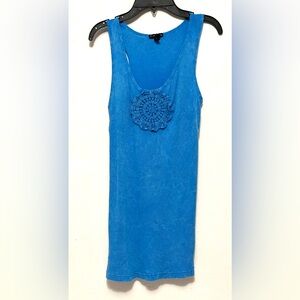 FANG Blue Tank Top Sleeveless Shirt Crochet Design XL